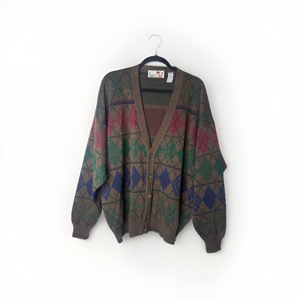 Florence Tricot Other - Vtg Florence Tricot Italy Men's Sweater XL Wool Blend Cardigan Argyle Grandpa